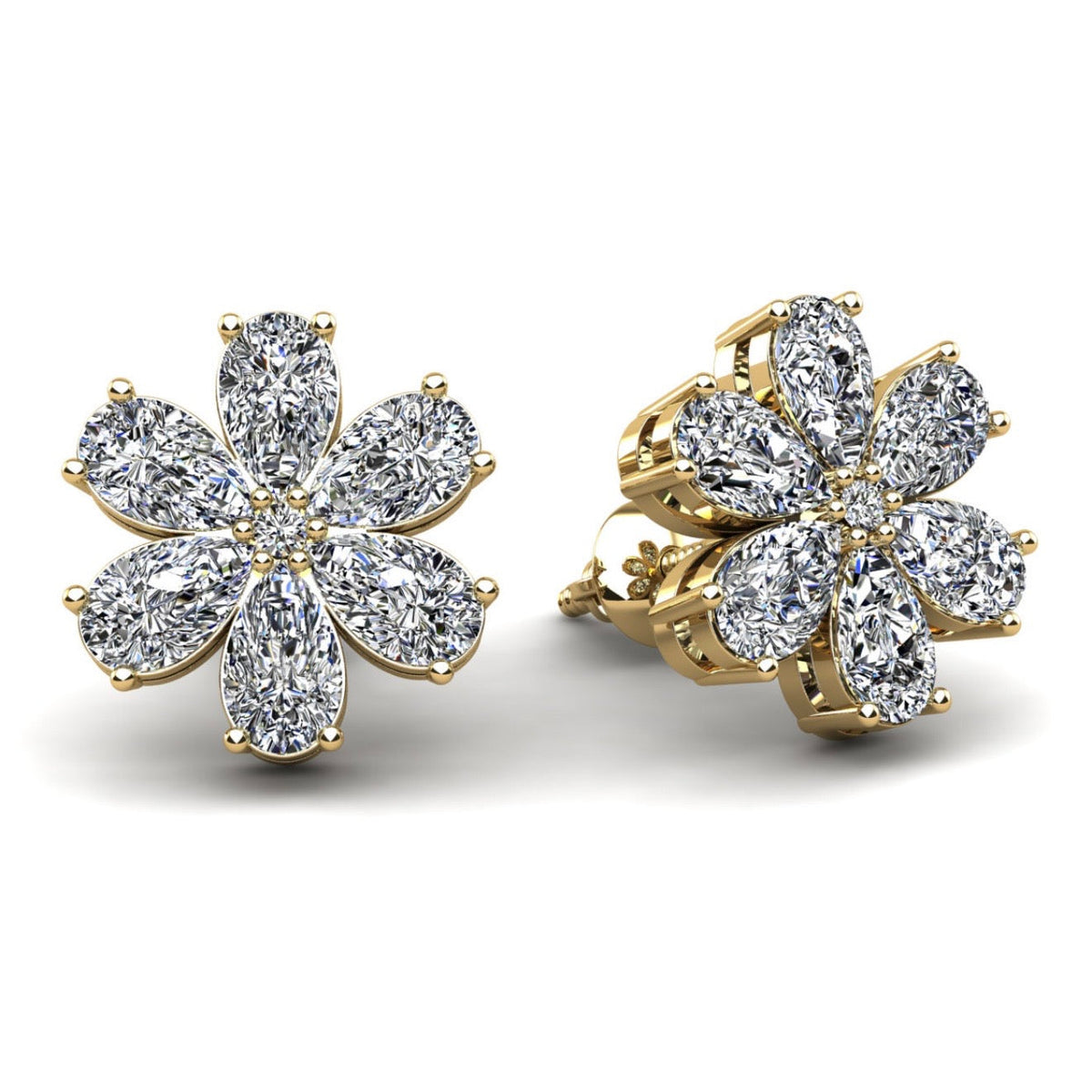 Pear shape diamond flower stud earrings in 14KT gold – view 2 of 2