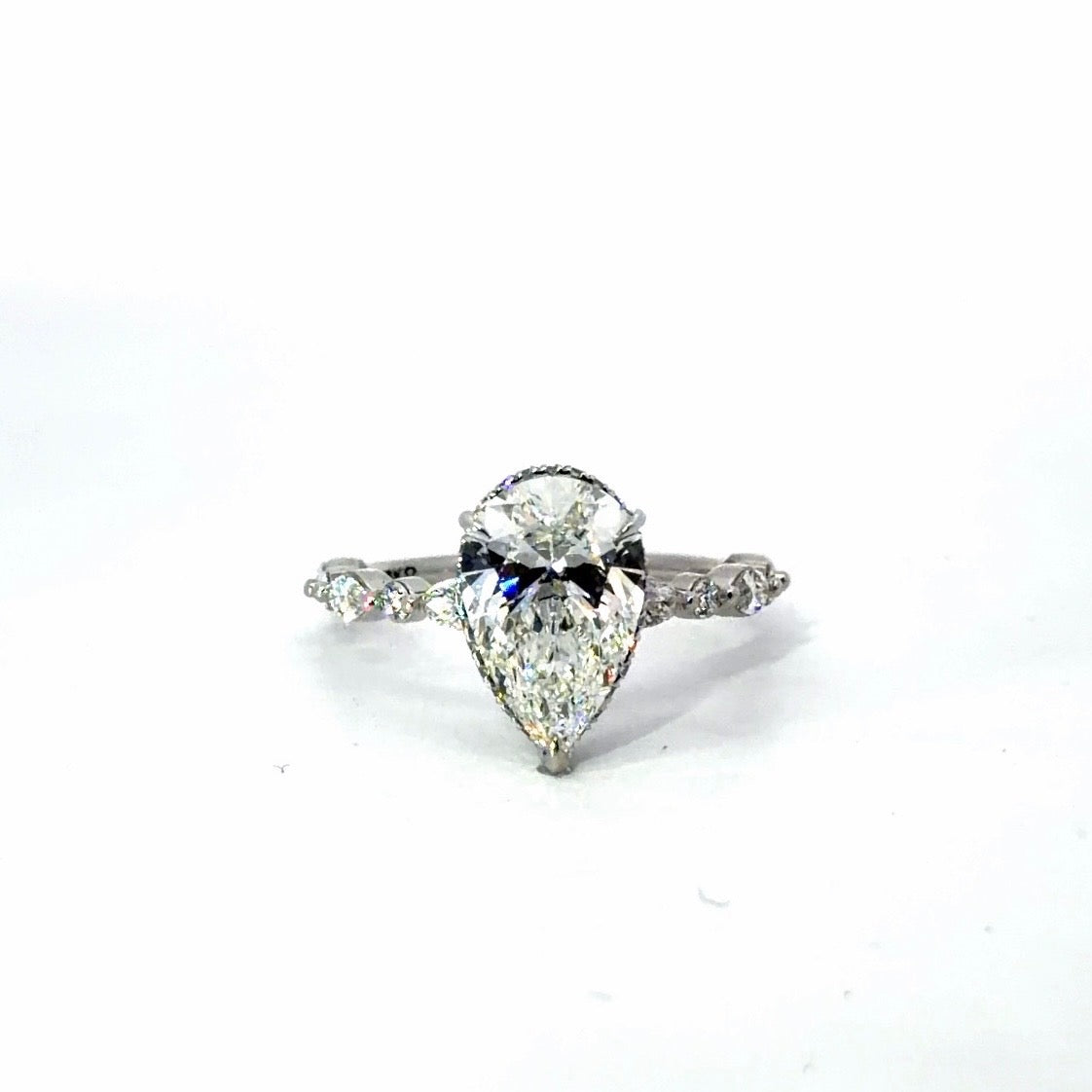 Pear Shape Lab Diamond - Marquise-Round Diamond & Diamond Prong Design - Available in 1.00ct - 7.00ct - Lab Engagement