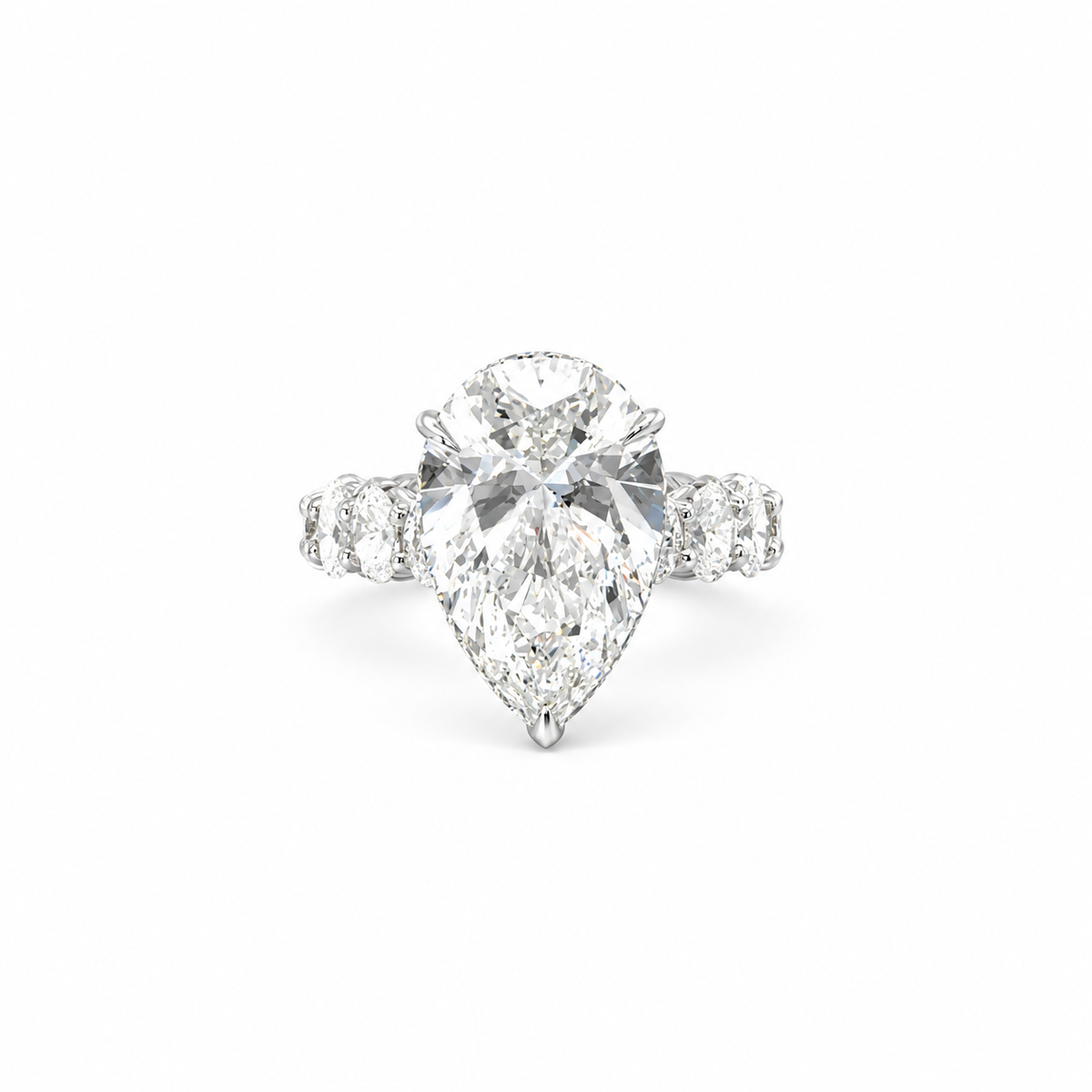 Pear Shape Lab Diamond- Oval Diamond Shank and Reverse Halo- Available in 1.00ct - 7.00ct - Lab Engagement Ring