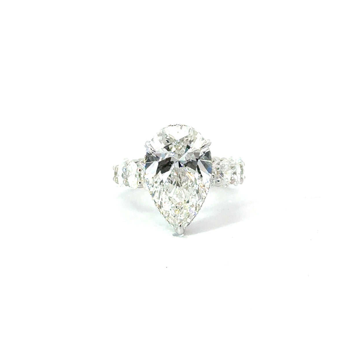 Pear Shape Lab Diamond- Oval Diamond Shank and Reverse Halo- Available in 1.00ct - 7.00ct - Lab Engagement Ring