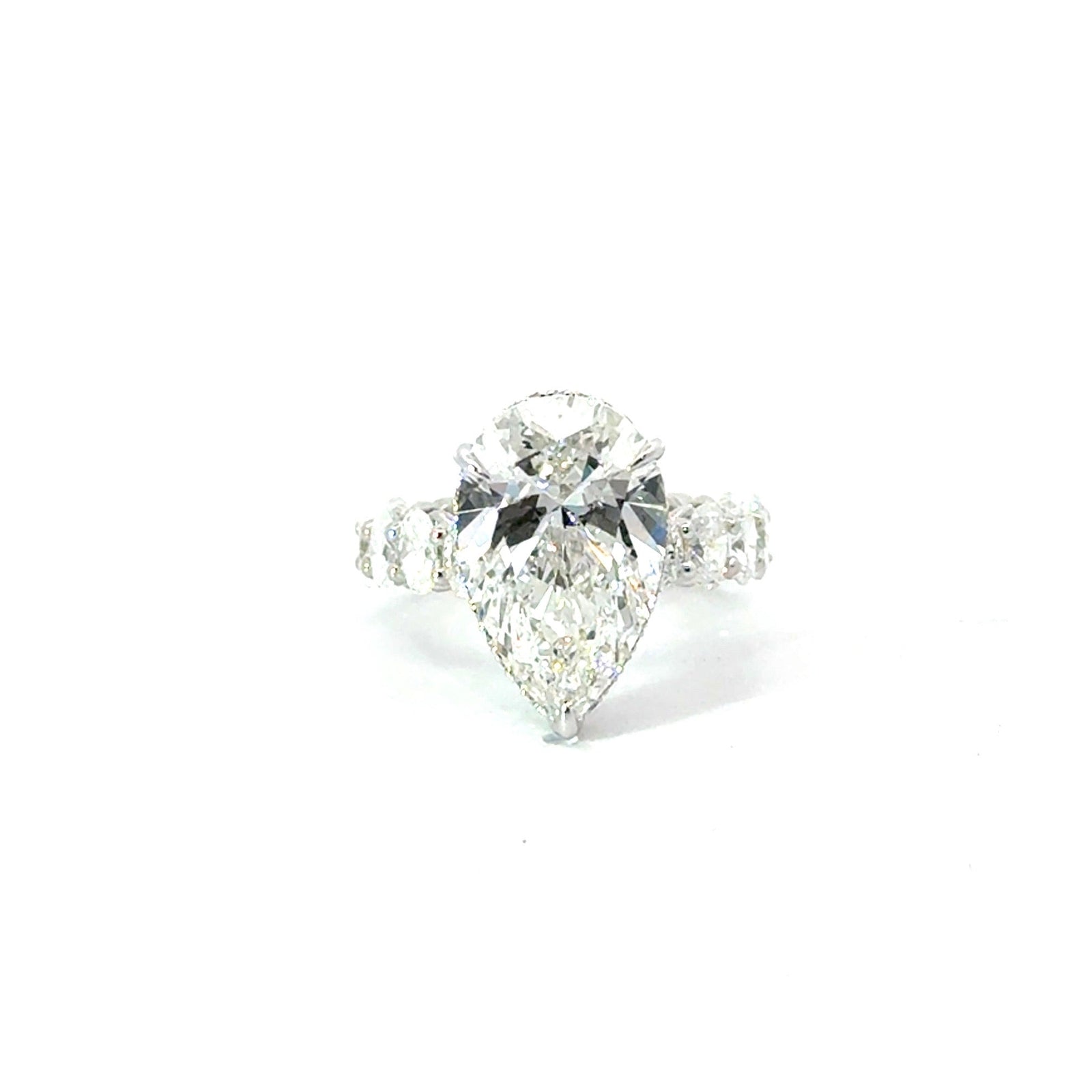 Pear Shape Lab Diamond- Oval Diamond Shank and Reverse Halo- Available in 1.00ct - 7.00ct - Lab Engagement Ring