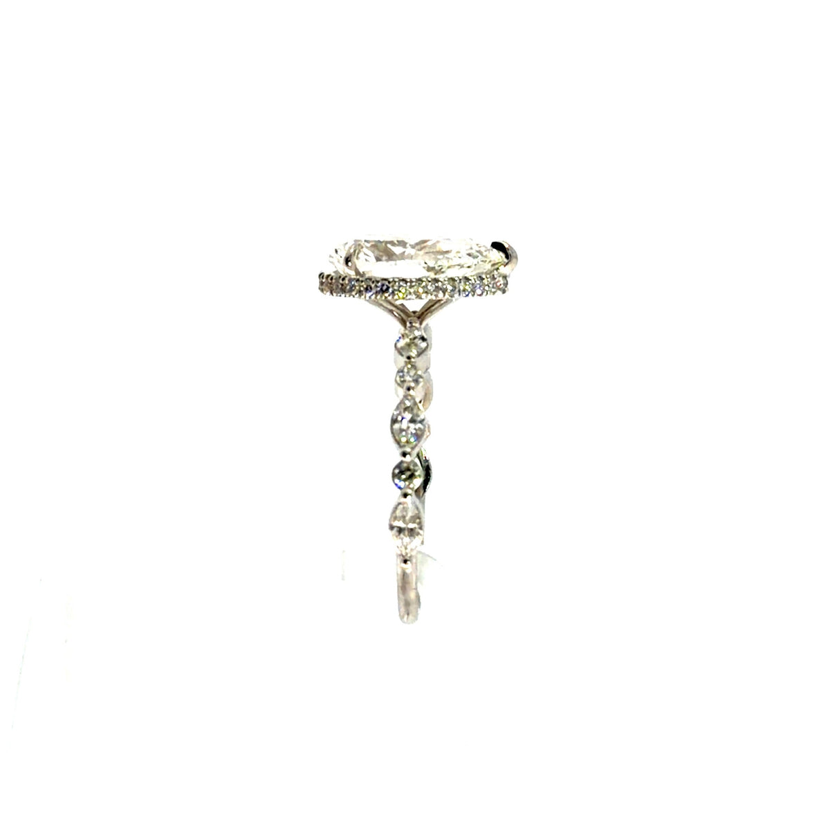Pear natural diamond engagement ring, marquise-round diamond & diamond prong design – view 2 of 3
