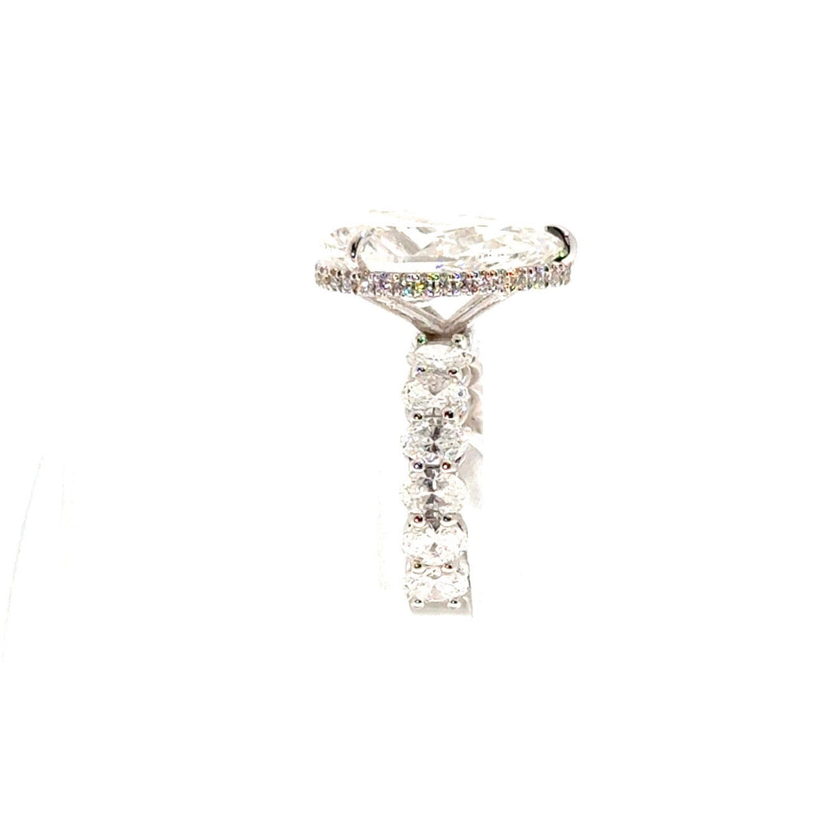 Pear natural diamond engagement ring, oval diamond shank and reverse halo – view 3 of 3