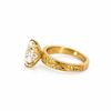 Portuguese Cut Oval Lab Diamond | 4MM Hand Carved Vintage Design | Reverse Halo - Lab Engagement Ring