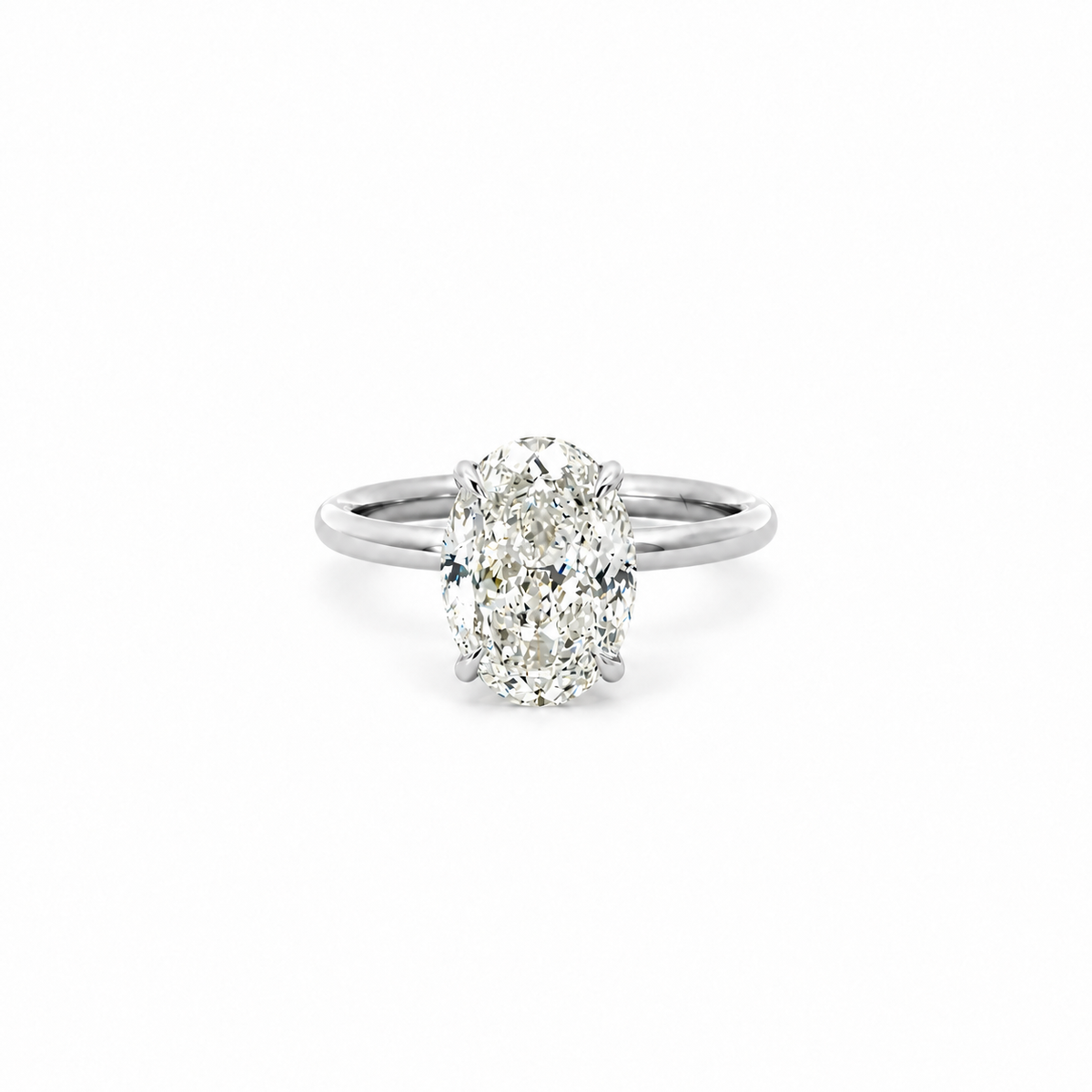Portuguese Cut Oval Lab Diamond Engagement Ring | 1.80MM Tube Shank | Reverse Halo - Lab Engagement Ring