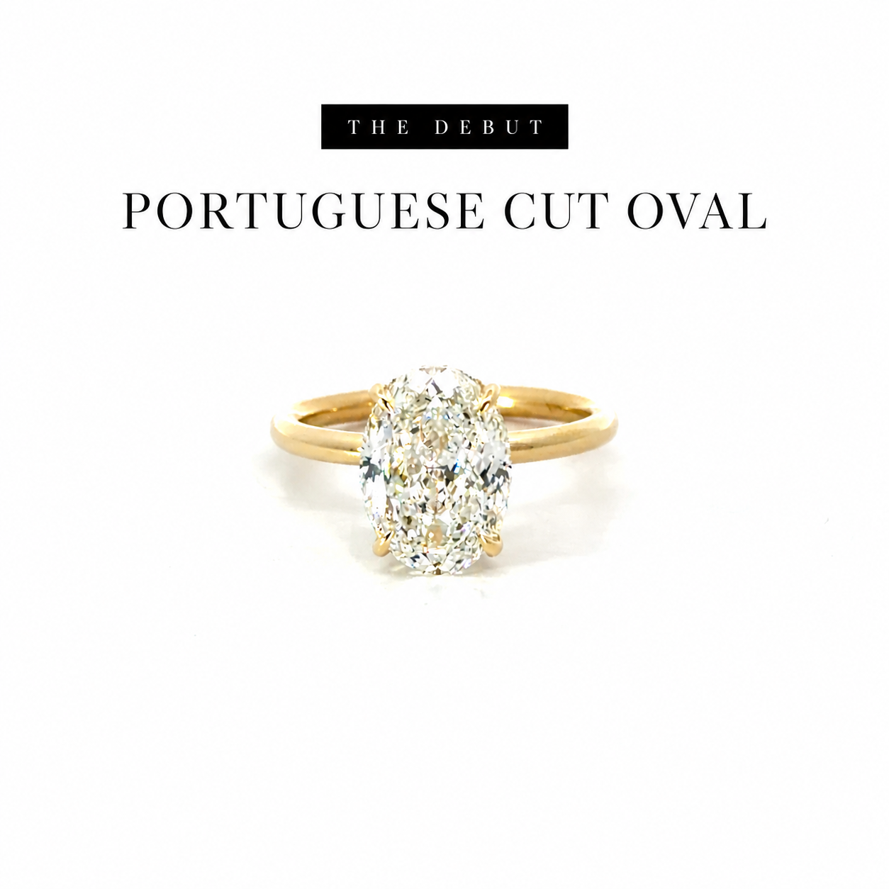 Portuguese Cut Oval Lab Diamond Engagement Ring | 1.80MM Tube Shank | Reverse Halo - Lab Engagement Ring