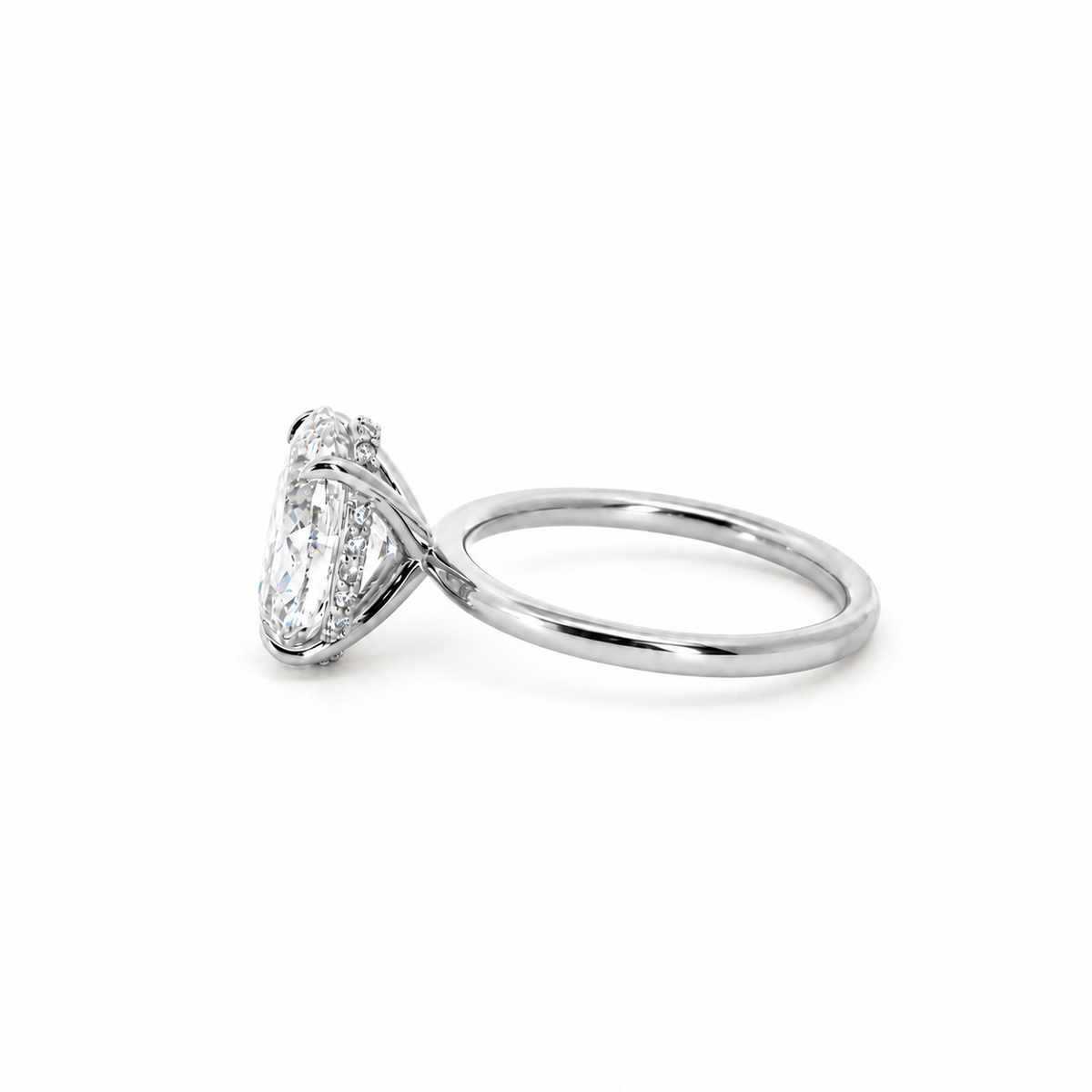 Portuguese Cut Oval Lab Diamond Engagement Ring | 1.80MM Tube Shank | Reverse Halo - Lab Engagement Ring