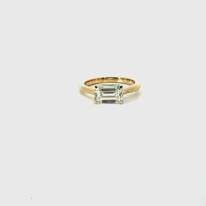 Rotated emerald cut natural diamond engagement ring, 2mm knife-edge floating design – video