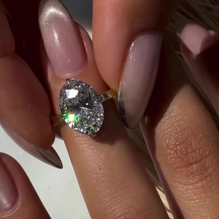 Oval Cut Natural Diamond Engagement Ring – 2MM Cigar Band with Reverse Halo – video