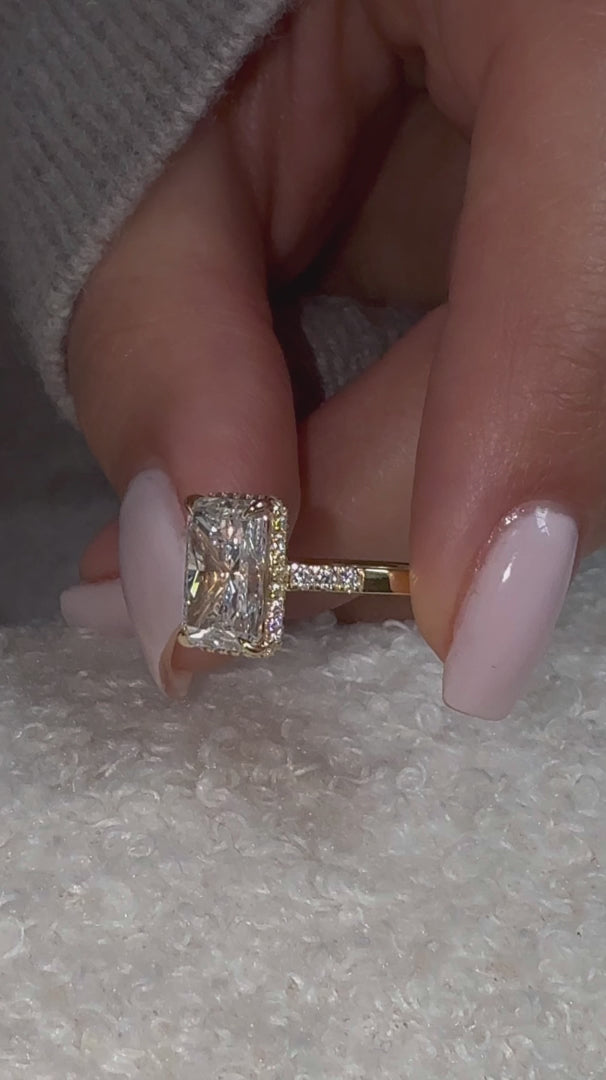 Radiant Cut Natural Diamond – 1/4 Diamond Shank with Reverse Halo – video
