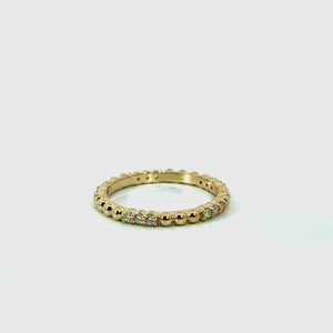 Ladies gold bead and round diamond trio wedding band, 1.50MM diamonds, .225ct TW – video