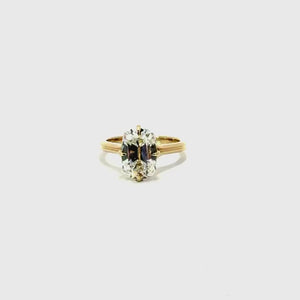 Elongated old mine cut natural diamond engagement ring, 2.20mm cathedral tube split shank with rotated prongs – video