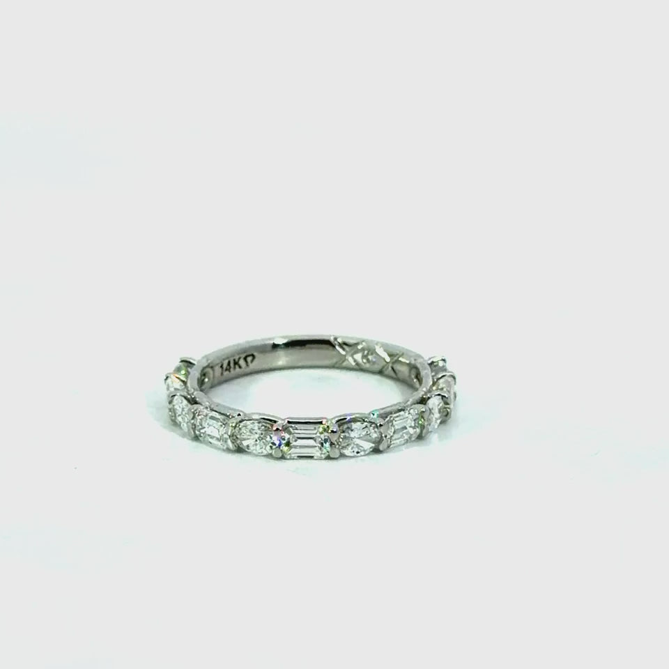 Ladies alternating oval and emerald cut prong wedding band, 1.10ct TW – video