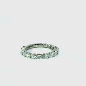 Ladies alternating oval and emerald cut prong wedding band, 1.10ct TW – video