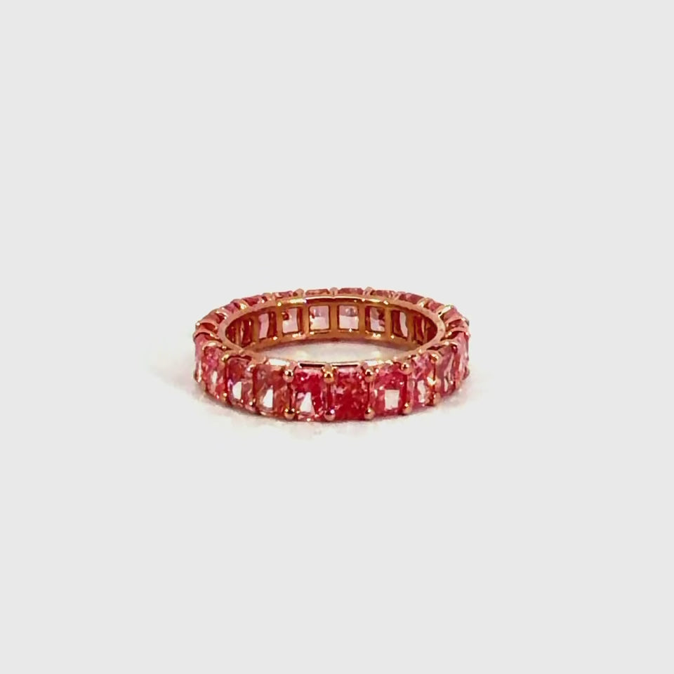 Ladies lab-grown pink diamond radiant cut eternity band, .20ct stones – video