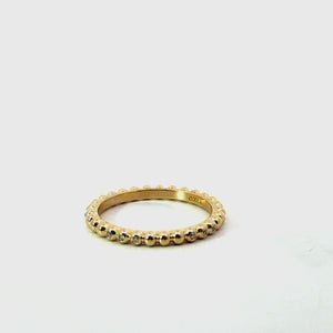 Ladies gold bead and round diamond trio wedding band, 1.00MM diamonds, .075ct TW – video
