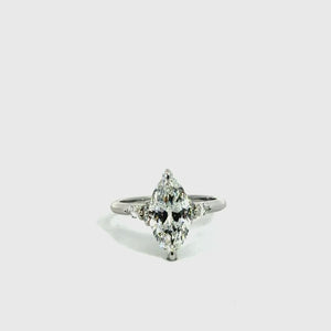 Marquise cut lab diamond engagement ring, 1.80mm non-cathedral tube shank with round and marquise stations and reverse halo – video