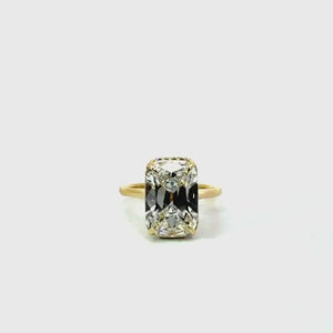 Elongated old mine cut natural diamond engagement ring, 1.80mm cathedral tube shank with wrap-around reverse halo – video