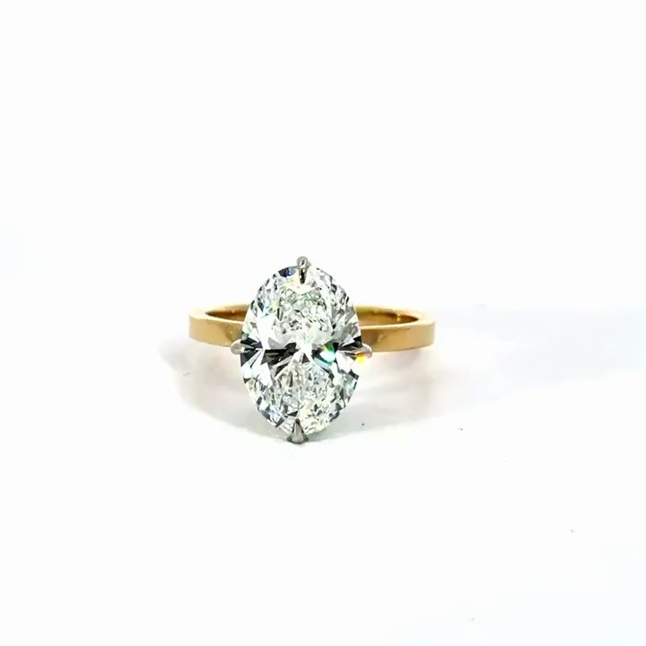 Oval Cut Natural Diamond Engagement Ring – 2MM Cigar Band with Reverse Halo – video