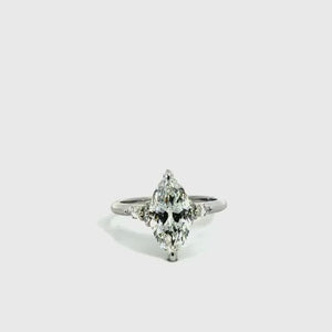 Marquise cut natural diamond engagement ring, 1.80mm non-cathedral tube shank with round and marquise stations and reverse halo – video