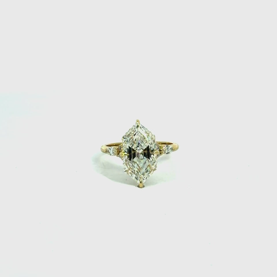 Dutch marquise cut lab diamond engagement ring, 1.80mm non-cathedral tube shank with round and marquise stations and reverse halo – video