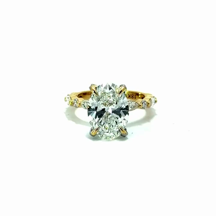 Oval Cut Natural Diamond – Marquise & Round Station Band with Diamond Prongs – video