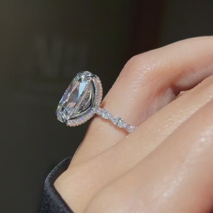 Elongated Old Mine Cut Ring – Marquise Illusion Setting with Diamond Prongs – video
