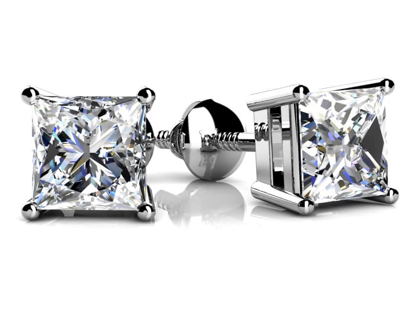 Lab Princess Cut Diamond Stud Earrings - Choice of White Gold or Yellow Gold-.75ct to 2.00ct Total - Lab Diamond Stud