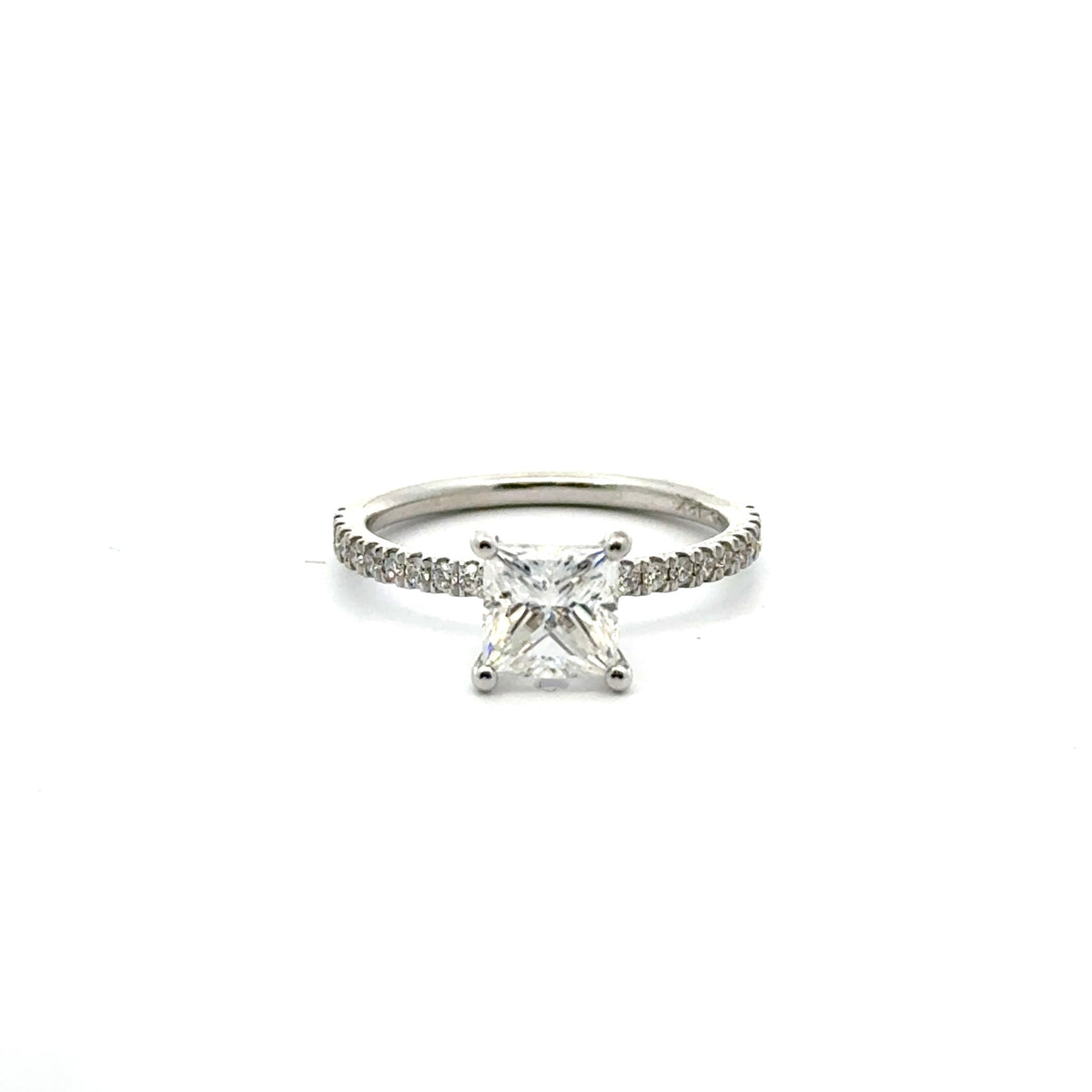 Princess Cut Lab Diamond- Italian Pave Non-Cathedral Design-Choice of 1.00ct / 1.50ct / 2.00ct or 2.50ct Centre Diamond