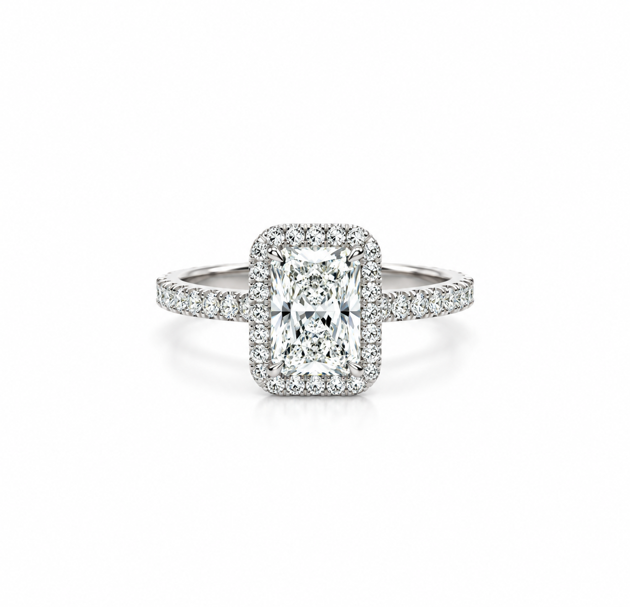 Radiant lab diamond engagement ring, classic halo design – view 1 of 2