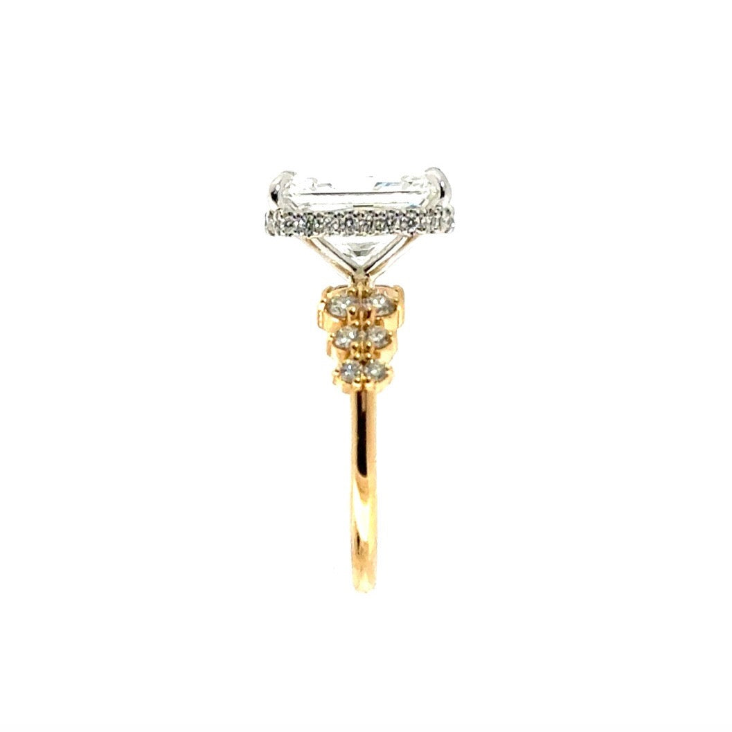 Radiant Cut Lab Diamond - Cluster Shank with Reverse Halo - Available in 1.00ct - 7.00ct - Lab Engagement Ring