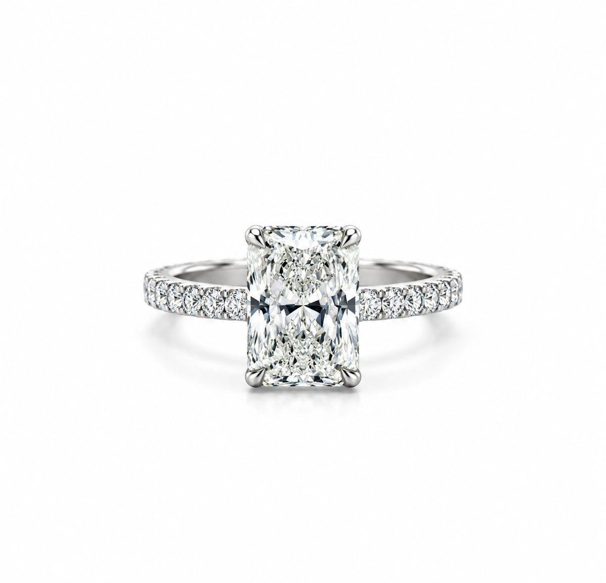 Radiant lab diamond engagement ring, italian pave with reverse halo – view 1 of 5