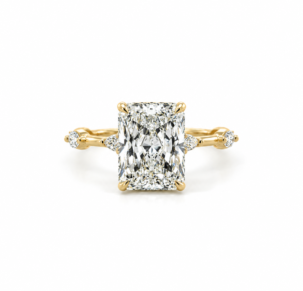 Radiant lab diamond engagement ring, marquise with reverse halo – view 1 of 3