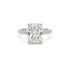 Radiant lab diamond reverse halo engagement ring with pavé band, 18k white gold – front view