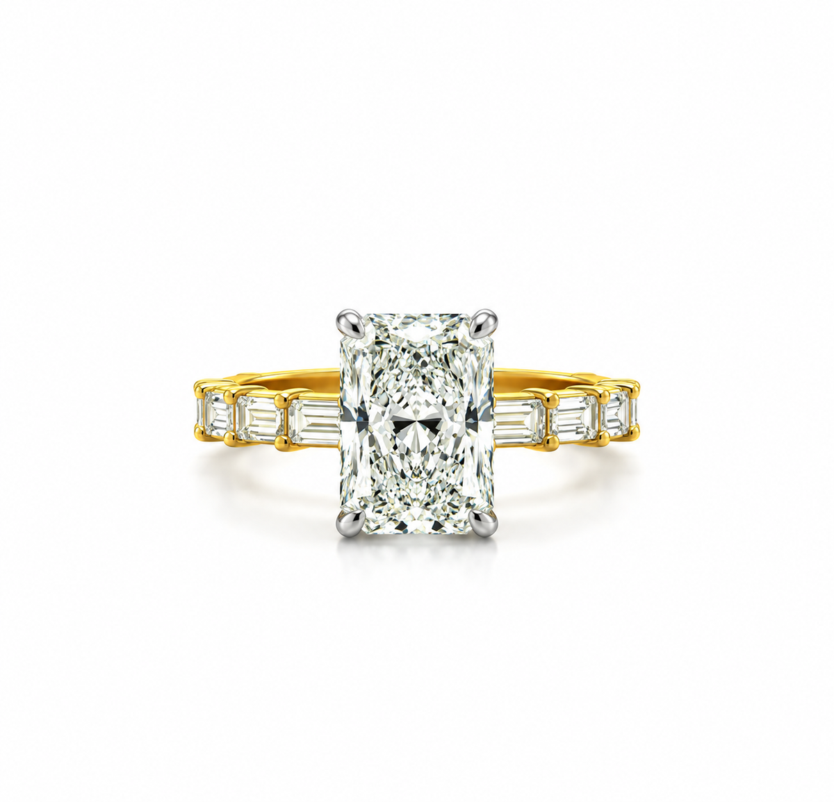Radiant lab diamond engagement ring, straight baguette shank – view 1 of 3