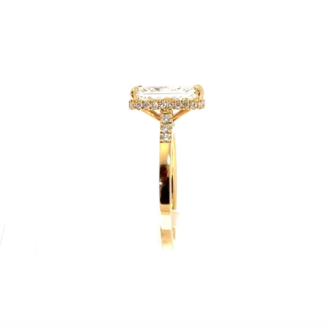 Radiant natural diamond engagement ring, 1/4 diamond shank with reverse halo – view 3 of 3