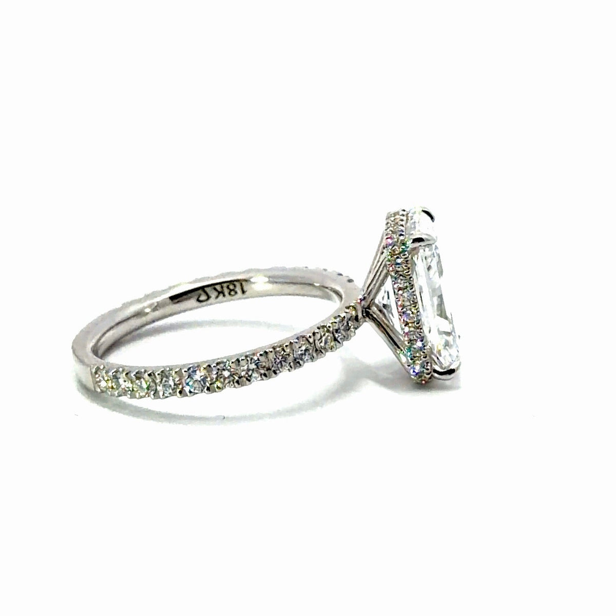 Radiant natural diamond engagement ring, italian pave with reverse halo – view 4 of 5