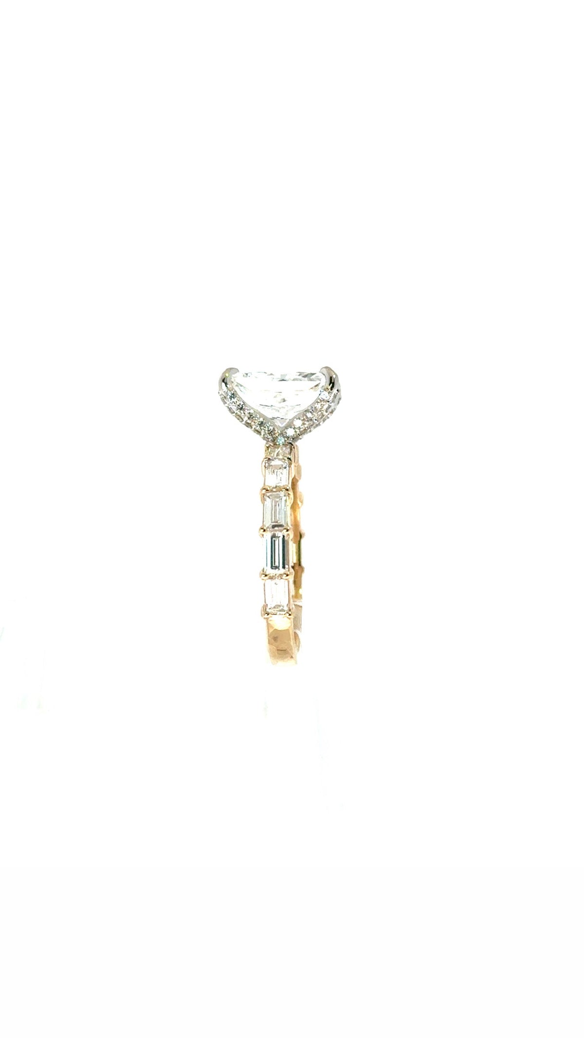 Radiant natural diamond engagement ring, straight baguette shank – view 3 of 3