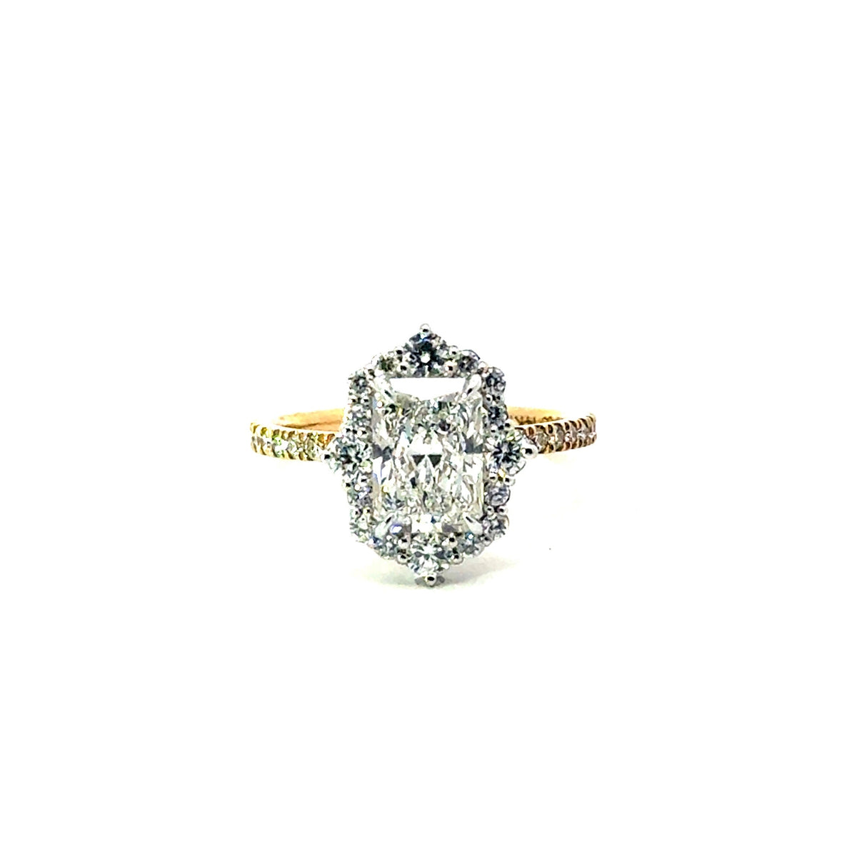 Radiant natural diamond engagement ring, vintage halo design – view 1 of 4