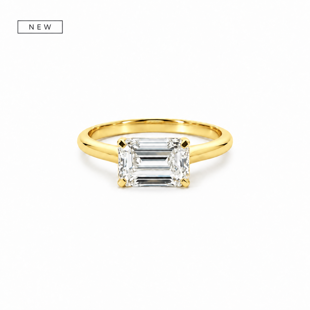 Rotated emerald cut lab diamond engagement ring, 2mm knife-edge floating design – view 1 of 4