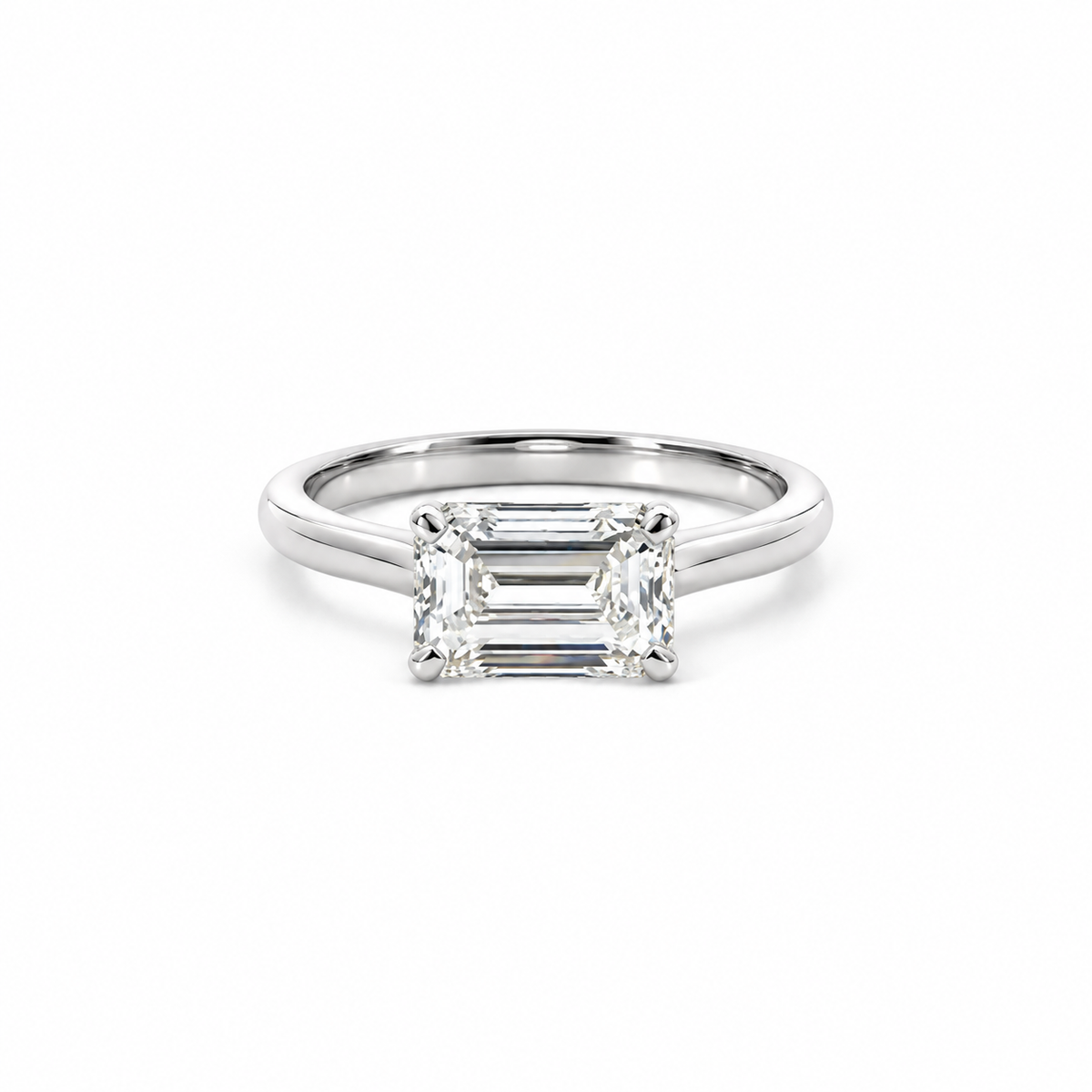Rotated emerald cut natural diamond engagement ring, 2mm knife-edge floating design – view 2 of 4
