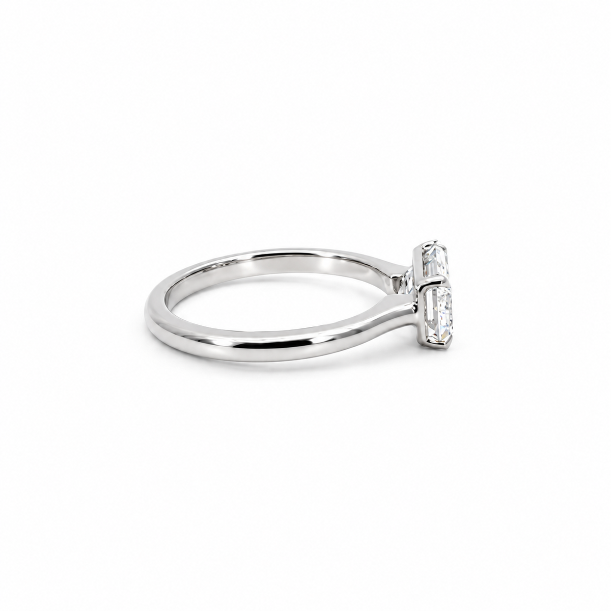 Rotated emerald cut natural diamond engagement ring, 2mm knife-edge floating design – view 3 of 4