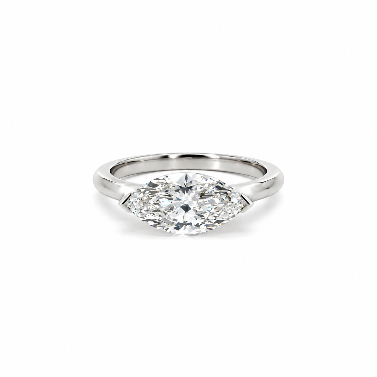 Rotated marquise natural diamond engagement ring, 2mm knife-edge floating design – view 2 of 5