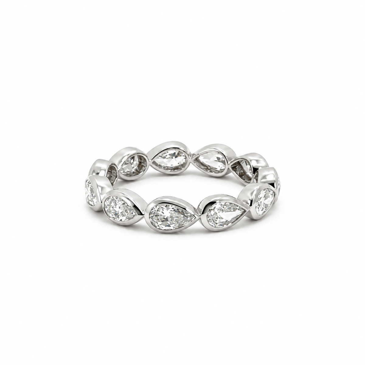 Rotated pear shape ladies diamond wedding band in gold – view 2 of 2