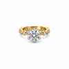 Round Cut Lab Diamond - Baguette & Round Fancy Station Shank with Diamond Leaf Basket - Available in 1.00ct - 7.00ct