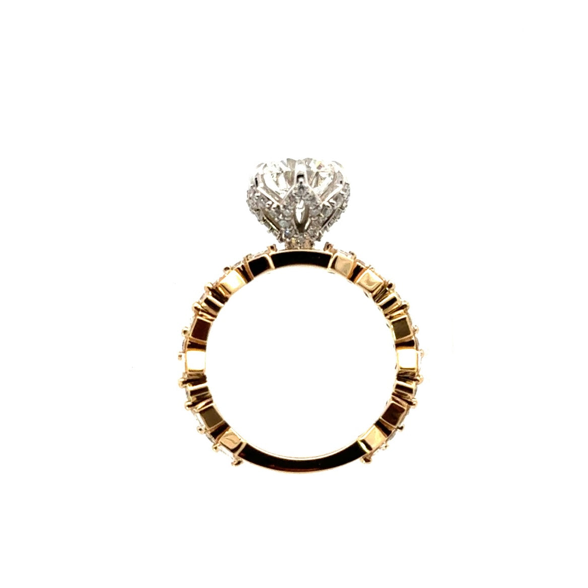 Round Cut Lab Diamond - Baguette & Round Fancy Station Shank with Diamond Leaf Basket - Available in 1.00ct - 7.00ct