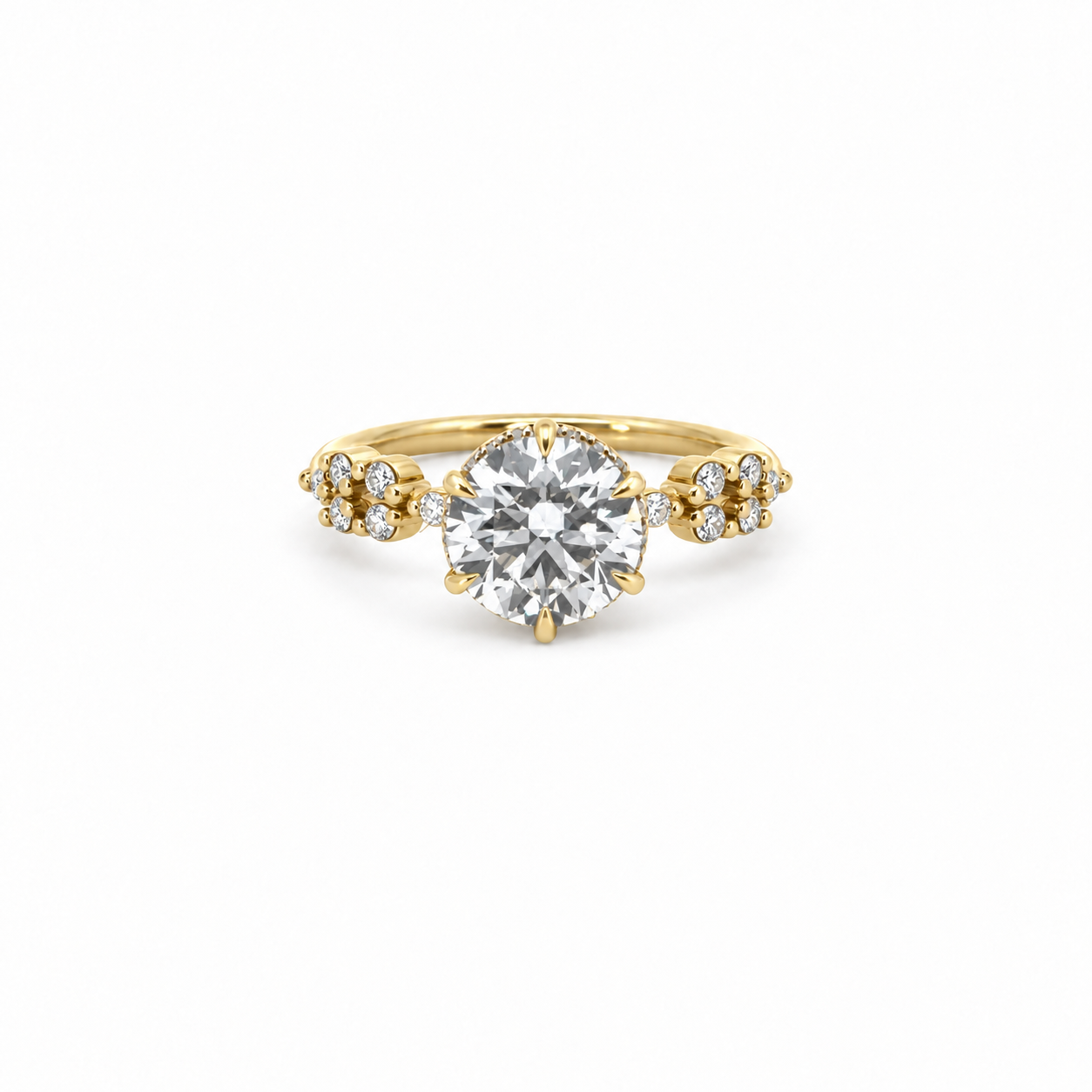 Round lab diamond engagement ring, cluster design with reverse halo – view 1 of 6