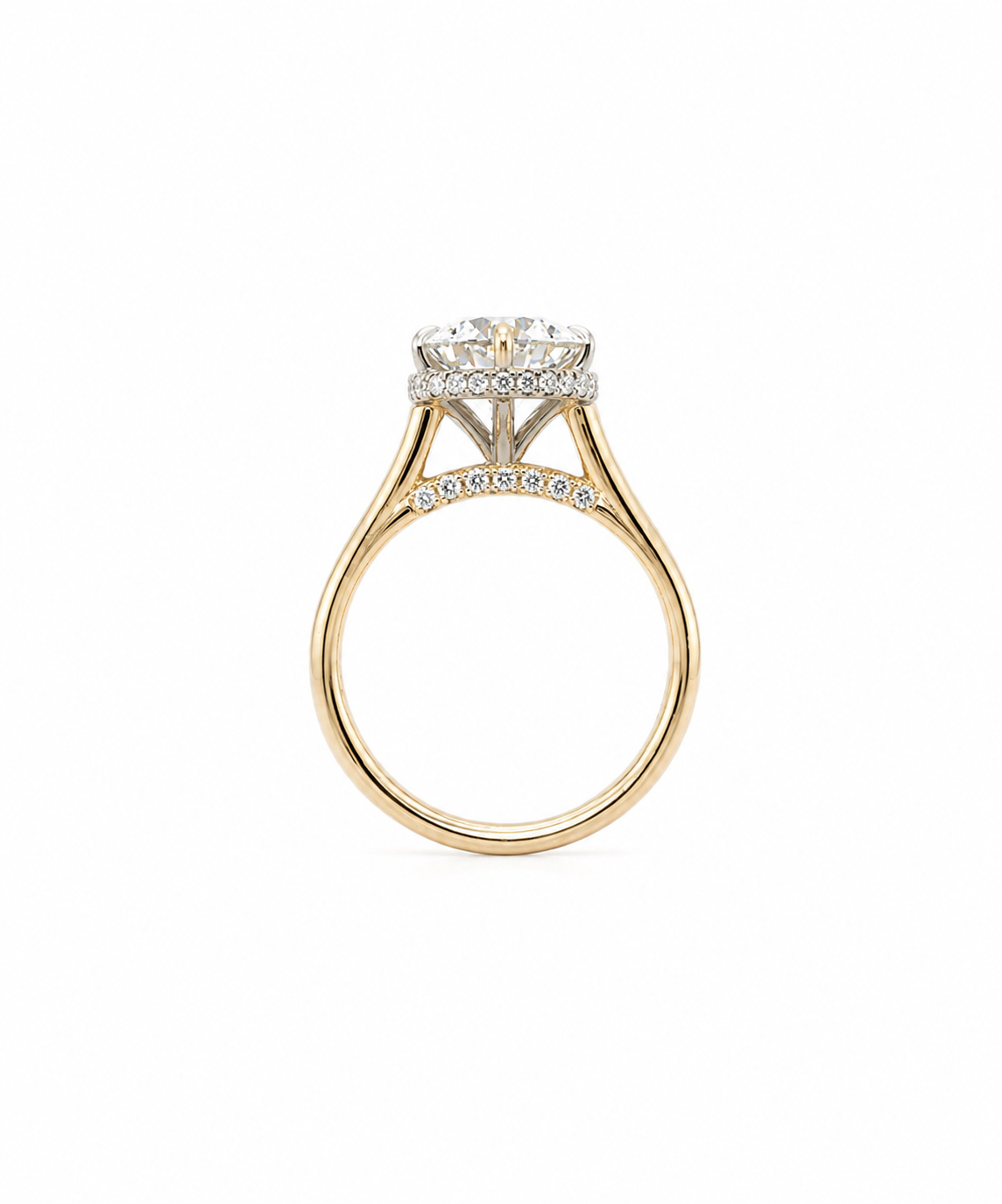Round Cut Lab Diamond Engagement Ring | 1.80MM Tube Shank | Cathedral | Reverse Halo - Lab Engagement Ring