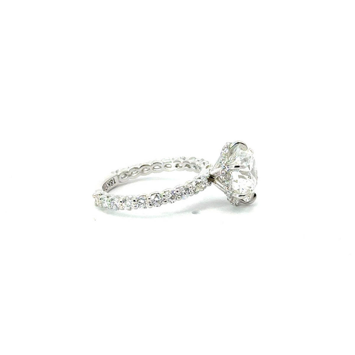 Round Cut Lab Diamond- Illusion Shank and Reverse Halo- Available in 1.00ct - 7.00ct - Lab Engagement Ring