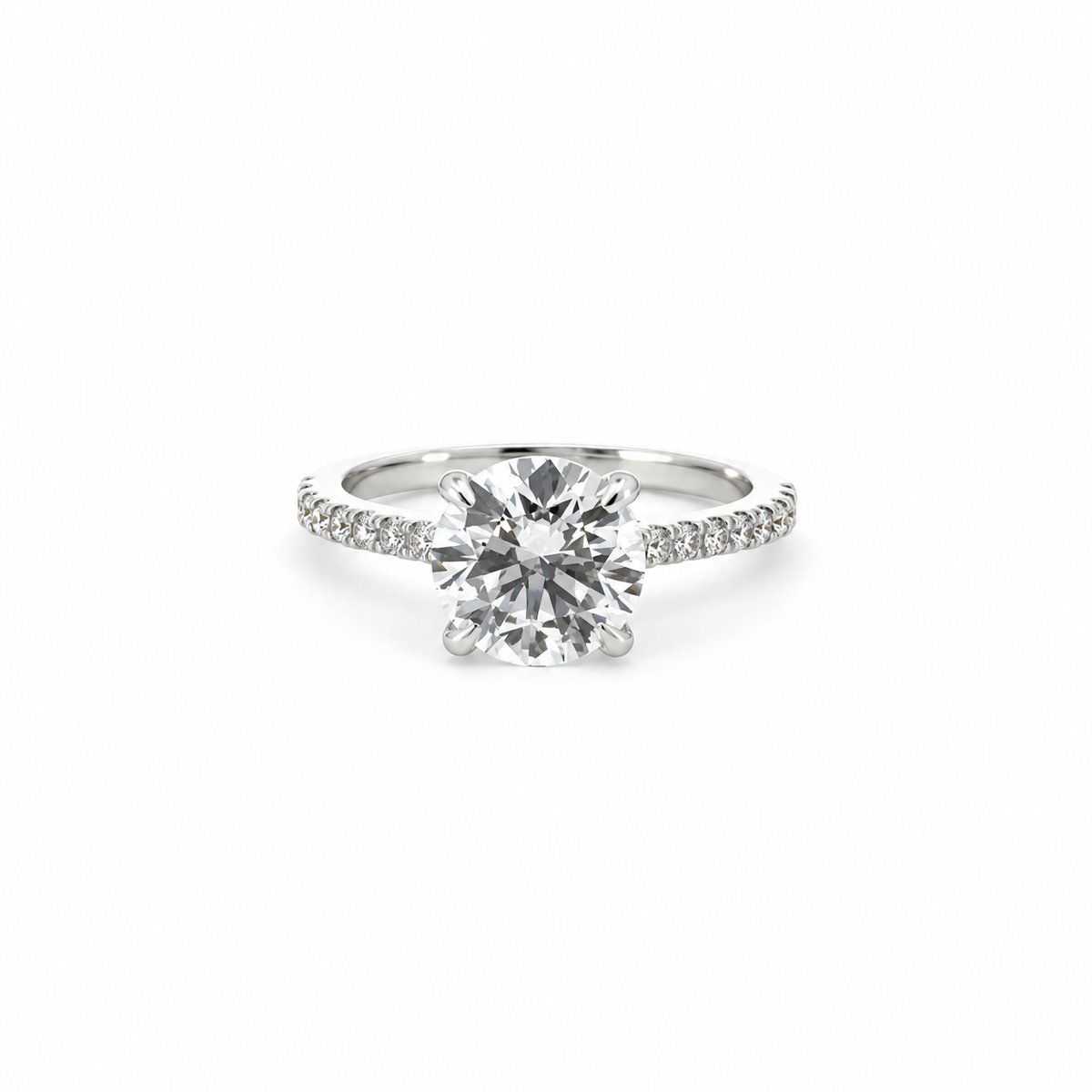 Round Cut Lab Diamond - Italian Pave Design with Diamond on Prongs- Available in 1.00ct - 7.00ct - Hidden Halo Reverse